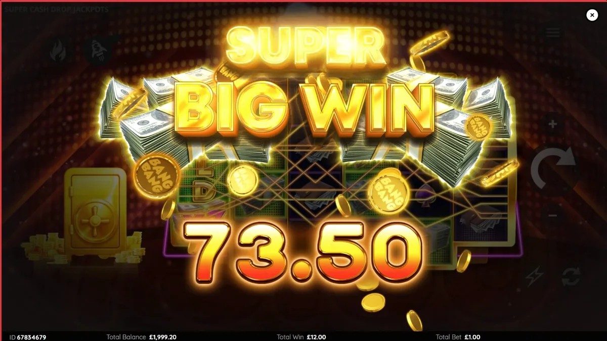 Tampilan visual neon dari slot Super Cash Drop Jackpots