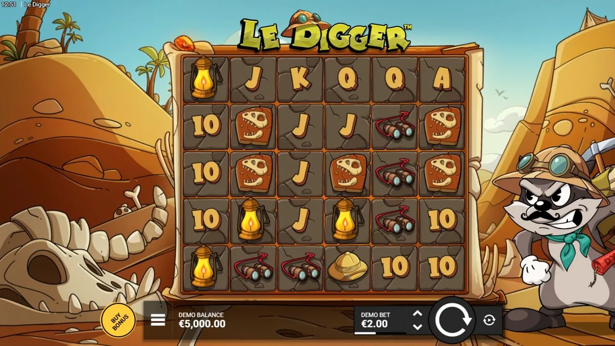 Smokey si rakun dalam slot Le Digger