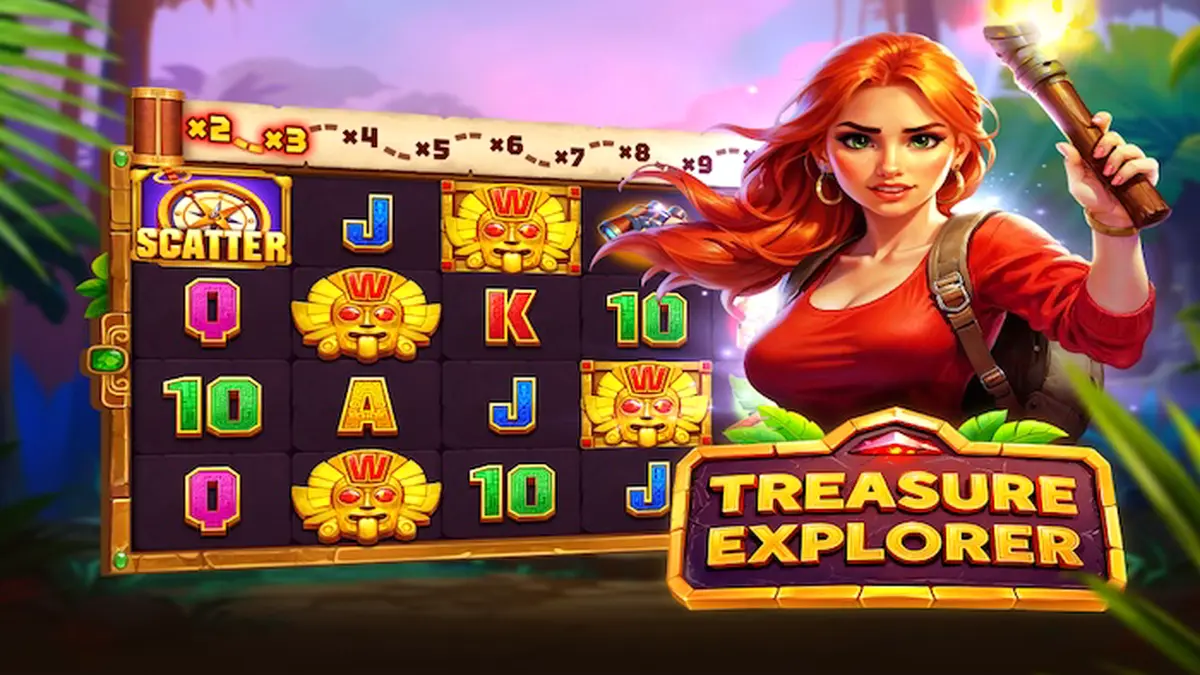Pemandangan hutan kuno dalam slot Treasure Explorer