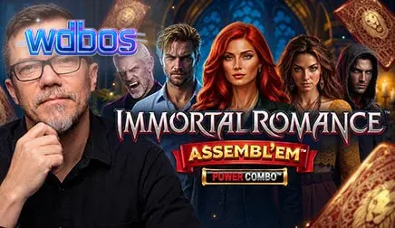 Tampilan visual slot Immortal Romance ASSEMBL’EM dengan elemen gotik dan karakter ikonik